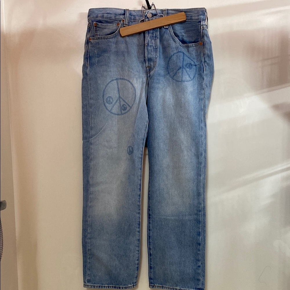 Levi's Blue Straight-Leg Jeans with Peace Symbol